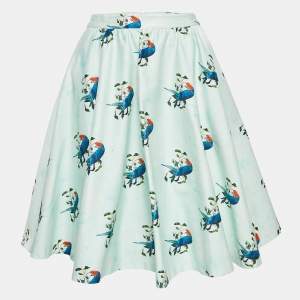 Alice + Olivia Mint Green Parrots In Paradise Print Cotton Midi Skirt S