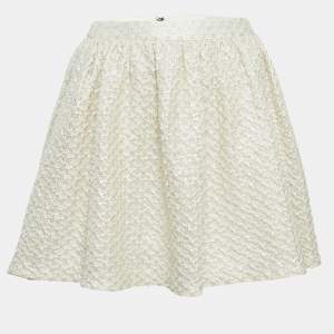 Alice + Olivia Beige Metallic Print Cotton Lace Mini Skirt M
