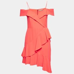Alice + Olivia Neon Peach Orange Flounced Short Dress S 