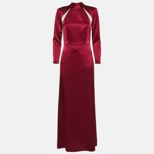 Alice + Olivia Burgundy Satin High Neck Maxi Dress S