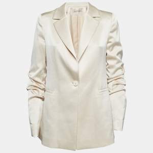 Alice + Olivia Cream Satin Gathered Sleeve Blazer M