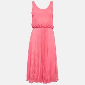 Alice + Olivia Pink Plisse Crepe Sleeveless Midi Dress M