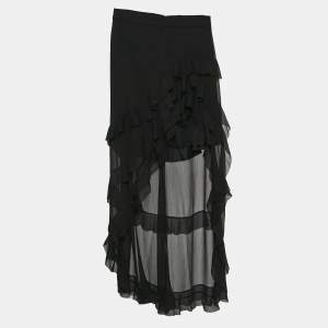 Alice + Olivia Black Crepe Ruffled Asymmetric Skirt S