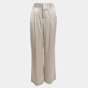 Alice + Olivia Off-White Satin Wide-Leg Trousers M