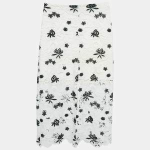 Alice + Olivia White Floral Pattern Lace Midi Skirt M