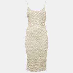 Alice + Olivia Light Gold Crochet Knit Midi Dress S