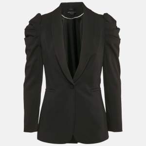 Alice + Olivia Black Crepe Puff Sleeve Single Breasted Blazer M