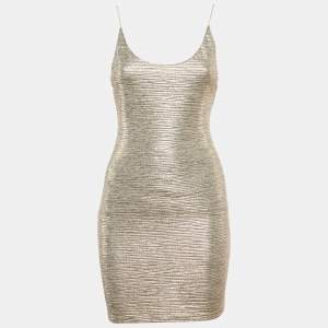 Alice + Olivia Gold Lurex Knit Sleeveless Mini Dress S