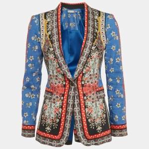 Alice + Olivia Blue/Multicolor Daffodil Scarf Print Linen Blend Macey Blazer S