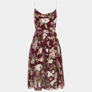 Alice + Olivia Burgundy Floral Fil-coupe Silk Blend Midi Dress XS
