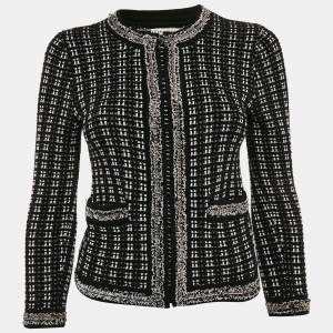 Alice + Olivia Black Georgia Embellished Tweed Jacket XS