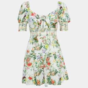 Alice + Olivia Multicolor Schiffli Smoked Flounce Mini Dress S