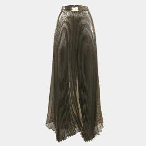 Alice + Olivia Metallic Lamé Silk Plisse Maxi Skirt S