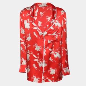 Alice + Olivia Red/White Floral Print Silk Top M