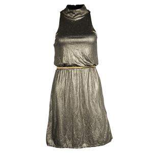 فستان آليس + أوليفيا إيستيل ذهبي ميتاليك بحزام بلا أكمام XS