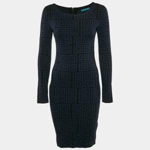 Alice + Olivia Blue/Black Patterned Wool Knit Knee-Length Dress M