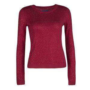 Alice + Olivia Red Knit Hot Fix Crystal Embellished Cropped Sweater XS