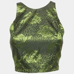 Alice + Olivia Black/Green Rose Jacquard Crop Top S