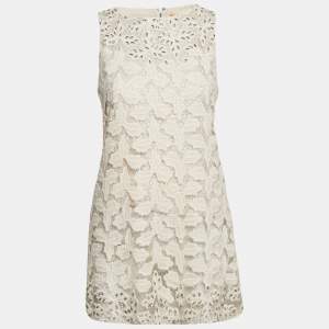 Alice + Olivia White Studded Lurex Lace Sleeveless Mini Dress M