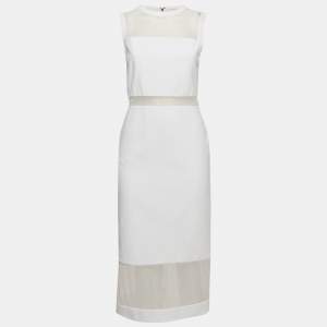 Alice + Olivia White Mesh and Crepe Sleeveless Sheath Dress M