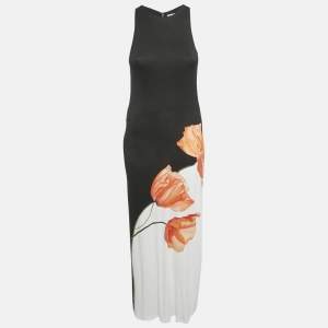 Alice + Olivia Black Tulip Print Jersey Sleeveless Maxi Dress L