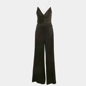 Alice + Olivia Black Satin Metal Strap Detail Jumpsuit M
