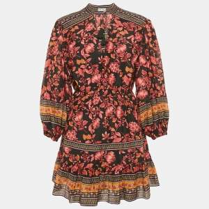 Alice + Olivia Black/Pink Floral Print Cotton Blend Mini Dress S