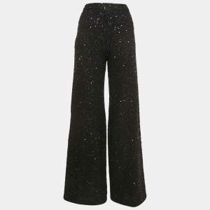 Alice + Olivia Black Chiffon Embellished Wide Leg Trousers S