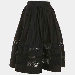 Alice + Olivia Black Lace Trim Poplin Midi Skirt M