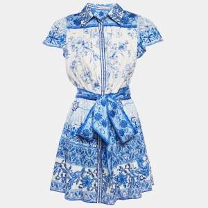 Pre Owned Alice + Olivia Blue Floral Print Cotton Mini Dress M