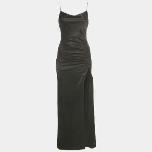 Alice + Olivia Black Satin Ruched Diana Maxi Dress S