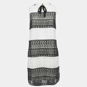 Alice + Olivia White/Black Lace Sleeveless Mini Dress M