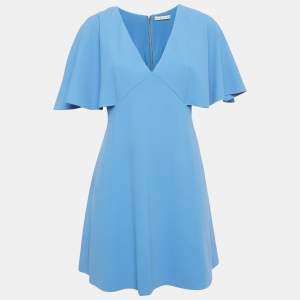 Pre Owned Alice + Olivia Blue Crepe Cape Sleeve Mini Dress M 