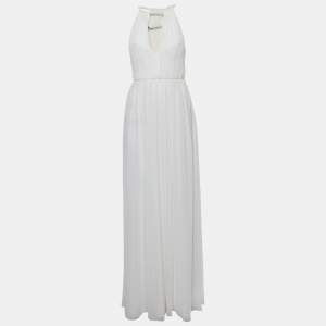 Pre Owned Alice + Olivia Off White Plisse Chiffon Naomi Maxi Dress S