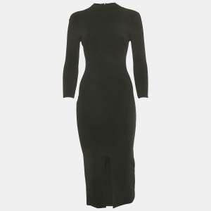 Pre Owned Alice + Olivia Black Rib Knit Midi Bodycon Dress XS