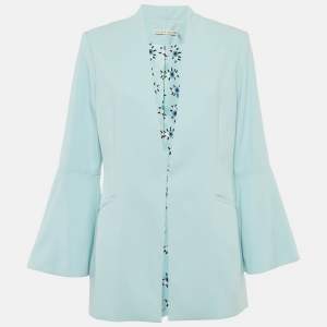 Pre Owned Alice + Olivia Light Blue Crepe Open Front Tailored Blazer L