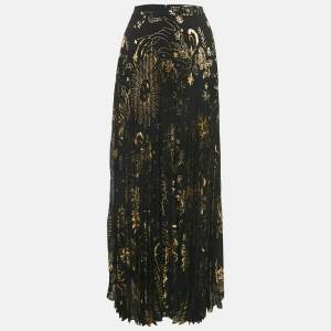 مملوكة مسبقًا Alice + Olivia Black Printed Crepe Pleated Maxi Skirt M