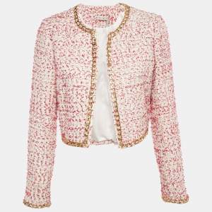 Pre Owned Alice + Olivia Sequin Embellished Tweed Chain Detail Cropped Jacket M