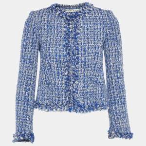 Pre Owned Alice + Olivia Blue Lurex Tweed Frayed hem Nila Box Jacket M