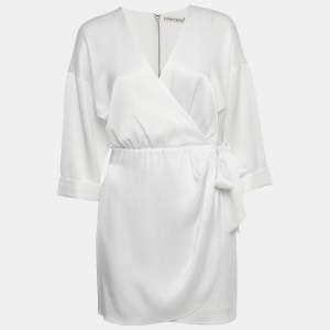 Pre Owned Alice + Olivia White Satin Tie Detail Mini Dress M 