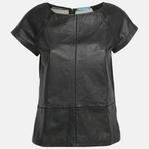 Pre Owned Alice + Olivia Black Leather and Chiffon Top M