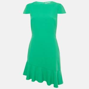 Pre Owned Alice + Olivia Green Crepe Asymmetric Hem Short Dress M