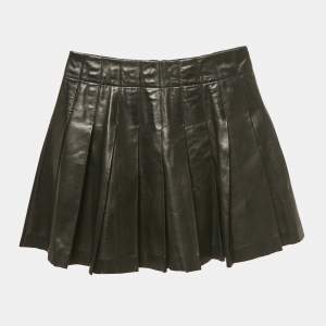 Pre Owned Alice + Olivia Black Leather Pleated Mini Skirt S