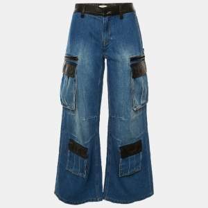 مملوكة مسبقًا بنطلون جينز أليس + أوليفيا جوات كارغو مزيج قطن أزرق منخفض الخصر مقاس صغير (صمول) مقاس الخصر 27 بوصة