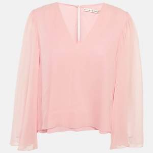 Pre Owned Alice + Olivia Light Pink Silk Bell Sleeve Blouse L