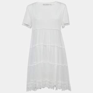 مملوكة مسبقًا Alice + Olivia White Jersey & Lace Flared Mini Dress M