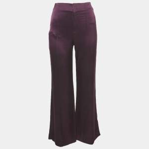 Pre Owned Alice + Olivia Purple Satin Wide Leg Trousers S 