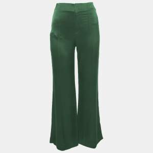 Pre Owned Alice + Olivia Green Satin Wide Leg Trousers S 