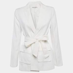 Pre Owned Alice + Olivia White Linen Blend Open-Front Belted Blazer S