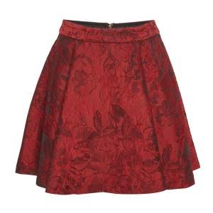 Pre Owned Alice + Olivia Red Floral Jacquard Flared Mini Skirt S